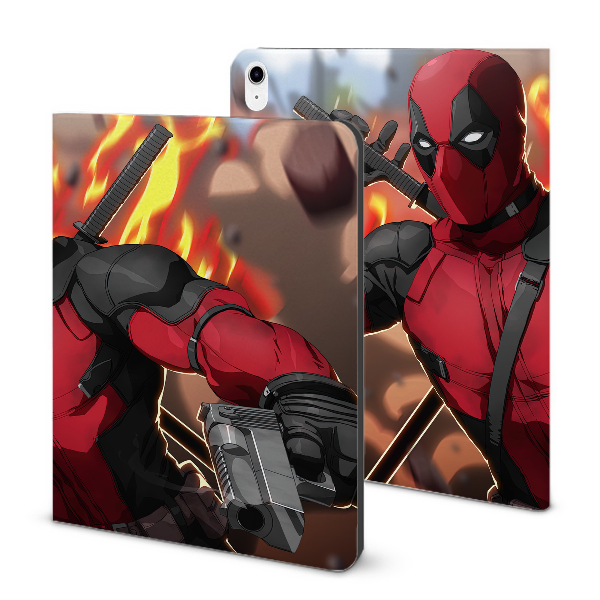 （画像用） Deadpool デッドプール IPad ケース ブック型 PUレザー TPU 耐衝撃 軽量 薄型 ペン収納なし 全面保護 IPad 各モデル対応